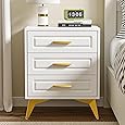DWVO Night Stand, White and Gold Nightstand Bed Side Table with Drawers, Small Wood Nightstand Sofa Side Table Modern End Tables Bedroom, White