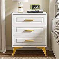 DWVO Night Stand, White and Gold Nightstand Bed Side Table with Drawers, Small Wood Nightstand Sofa Side Table Modern End Tables Bedroom, White