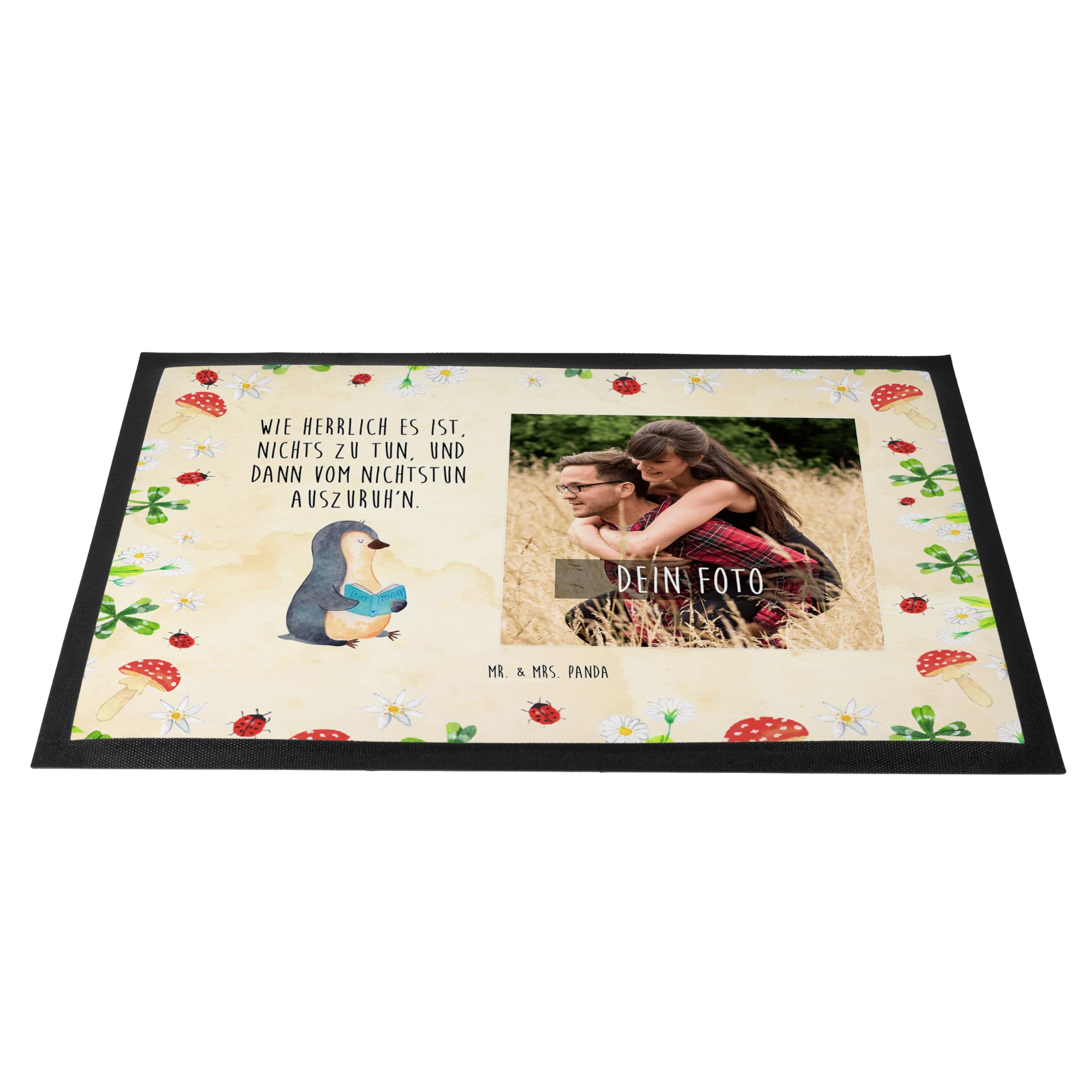 Mr. & Mrs. Panda Fußmatte eigenes Foto Pinguin Buch 60 x 90 cm - Geschenk, Nichtstun, mit eigenem, Bücherwurm, Fotofußmatte, Pause, Urlaub