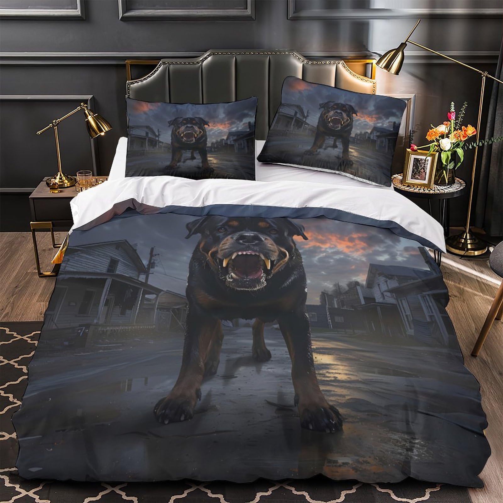 Housse de couette hypoallergique respirante pour grand lit motif faon 3D