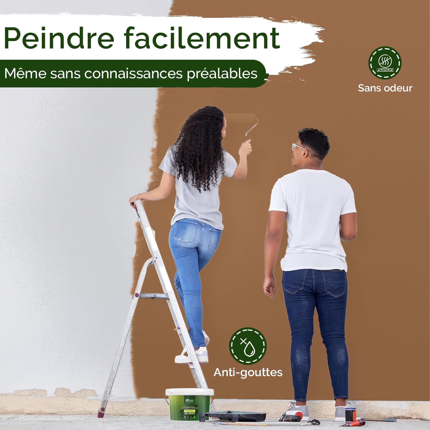 Peinture murale grise pour intérieur – 5 litres & classe de pouvoir couvrant 1, sans traces, peu de gouttes & peinture écologique, sans COV – (Certain Cinnamon)