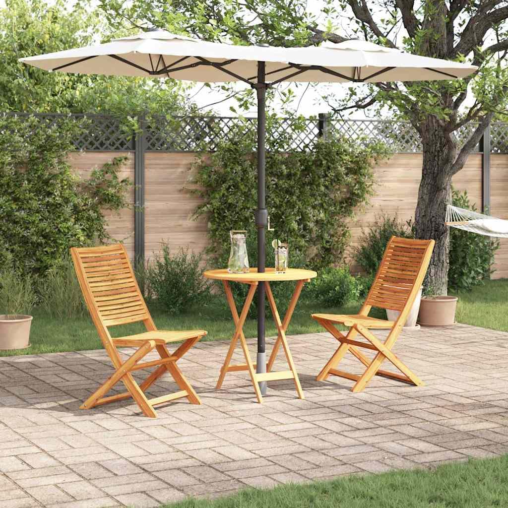 Set da bistro pieghevole da 3 pezzi, in legno di acacia massiccio, 60 x 60 x 75 cm, con cuscino salvaspazio, per piccoli balconi e terrazze, robusto set da giardino in legno per esterni e sala