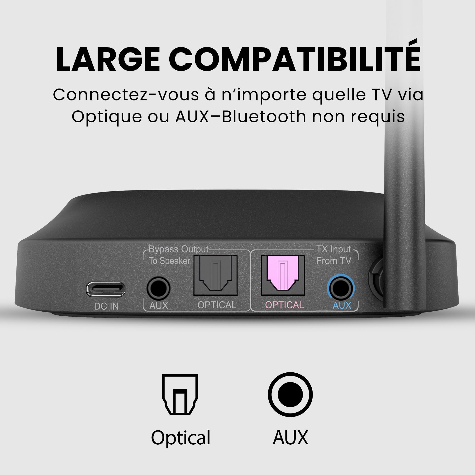 Avantree HT5009 Plus – Casque TV sans Fil pour téléviseurs avec Sortie Audio Optique ou AUX, Voix Claire et Amplification du Volume, Confort Circum-aural, autonomie 60 h, Station de Charge Incluse