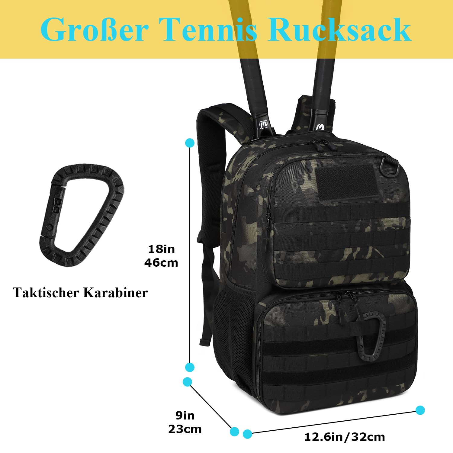 Zaino da Tennis con Scomparto per Scarpe e Protezione per la Racchetta Borsa da Tennis tattica per Donne/Uomini Borsa Sportiva