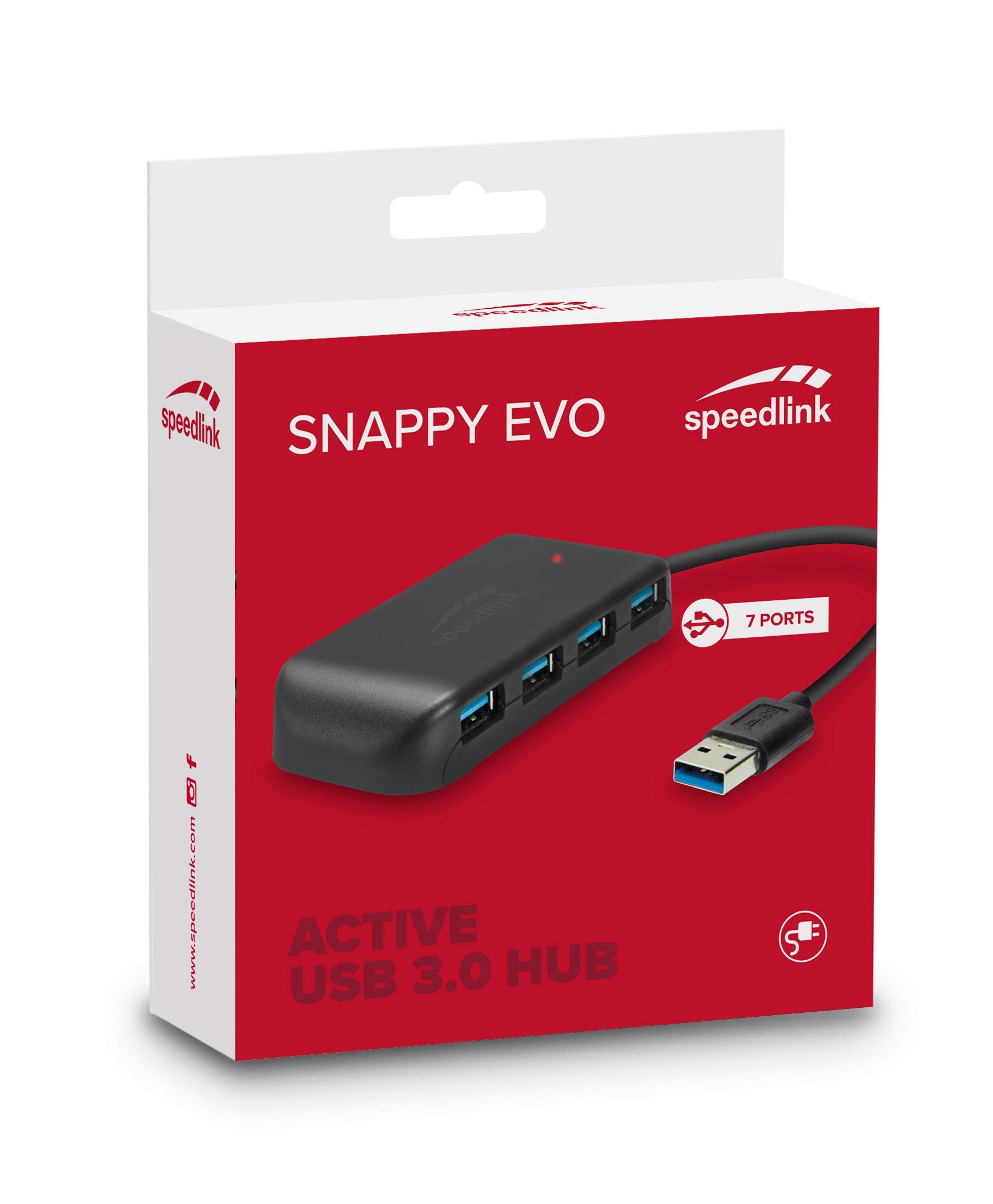 Speedlink Snappy Evo USB Hub, 7-Port, USB 3.0, Active, Black