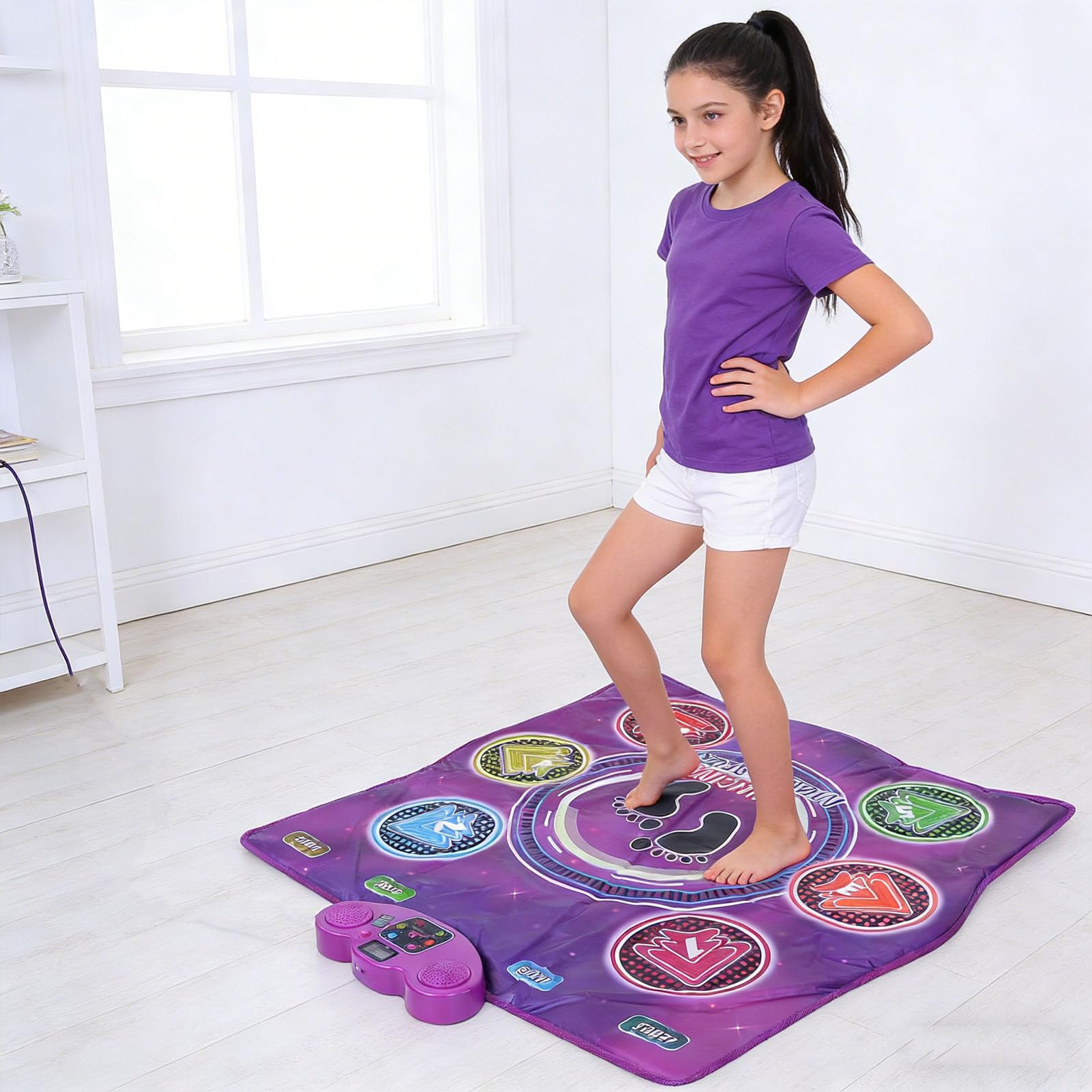 Tappetino da Ballo Elettronico, Tappetino da Gioco con Passi Ritmici Wireless, da Ballo per Musica Elettronica con 6 Pulsanti Luminosi e 6 modalità di Gioco, Ideale per Regali di Compleanno