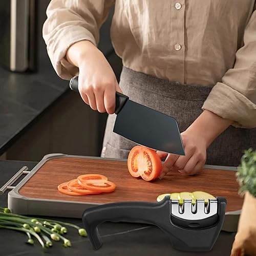 Miniatura 6 de Afilador de cuchillos 4 en 1 de 3 etapas que ayuda a reparar la restauración, el mejor ayudante de cocina realmente funciona, color negro