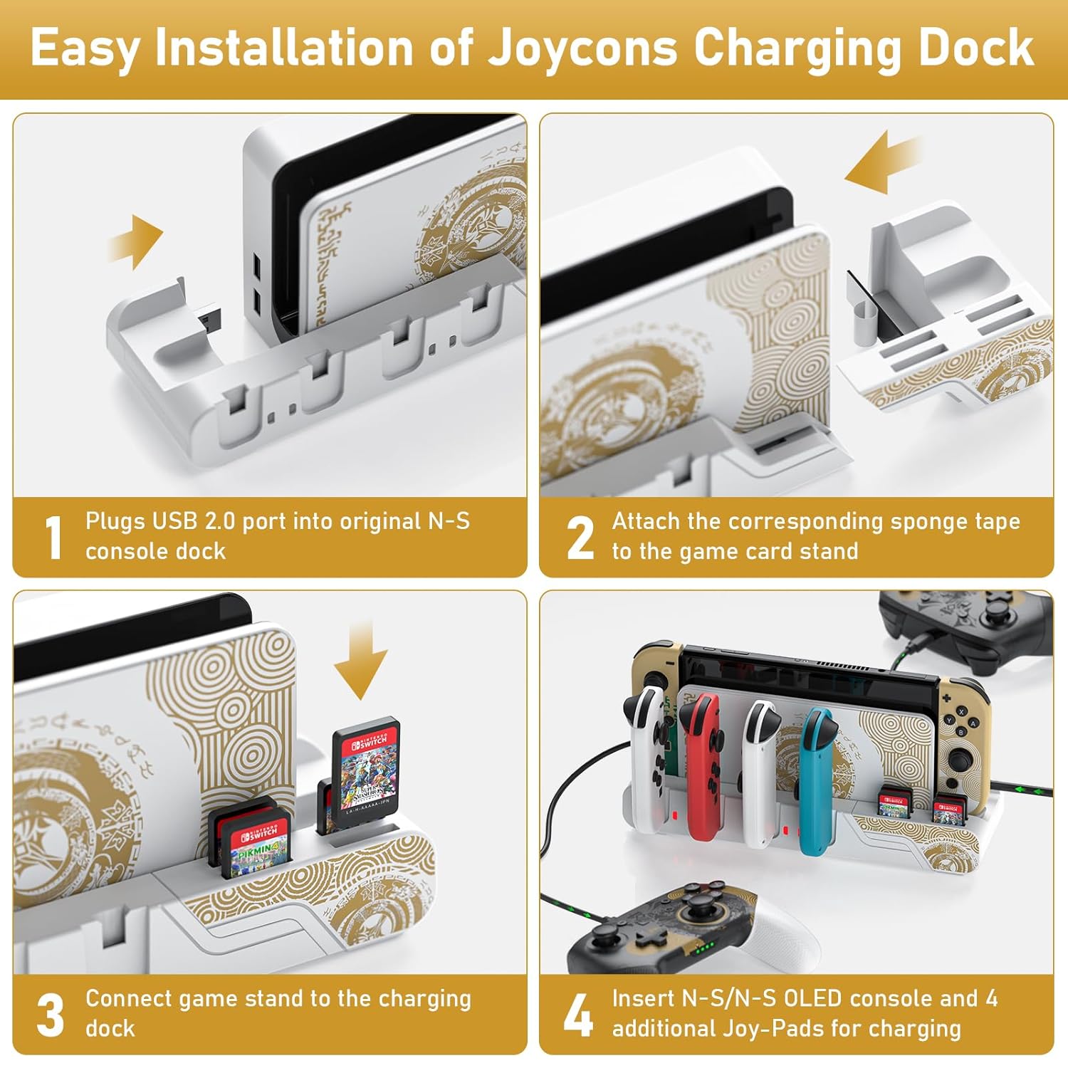 Switch Games Organizer Station with Controller Charger, Charging Dock for Nintendo Switch & OLED Joycons, Switch Mounts, Brackets & Stands for Games, the Legend of Zelda: Tears of the Kingdom Edition