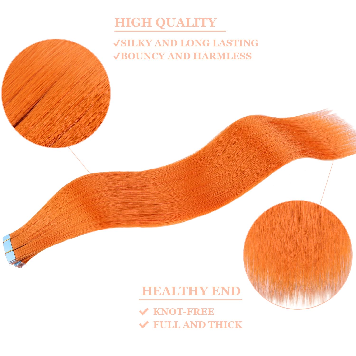 Mscat Tape in Hair Extensions 22 Inch 20Pcs 50g/pack Orange Auburn Invisible Straight Hair Extensions Tape in(22Inch #1002F Orange) - Image 2