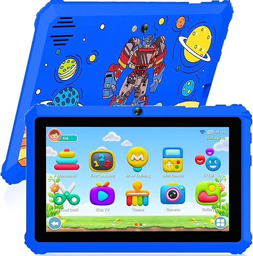 Andoird - Tableta infantil de 7 pulgadas para niños de 3 a 7 años con estuche 32G tabletas para niños con controles parentales, tabletas Wifi de