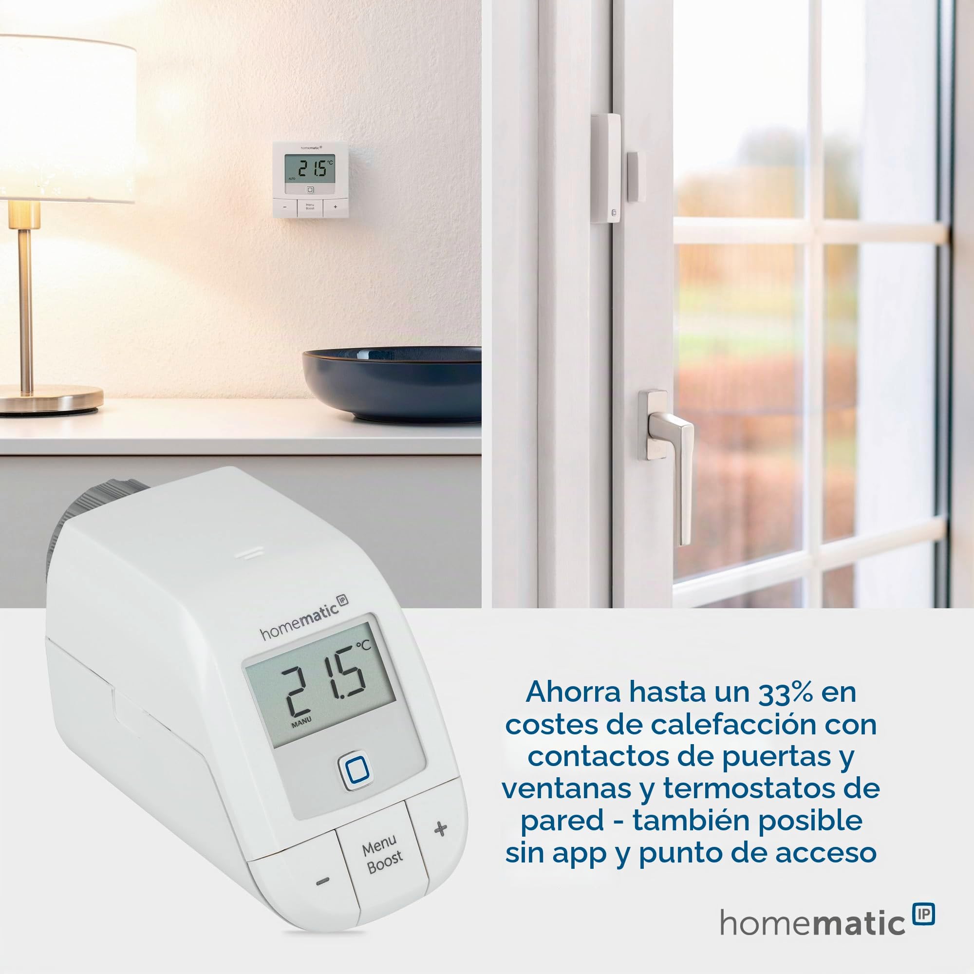 Homematic IP Smart Home 153412A3 -D Termostato Digital básico para radiador, Control Mediante aplicación, Ahorro de energía (Paquete de 5)