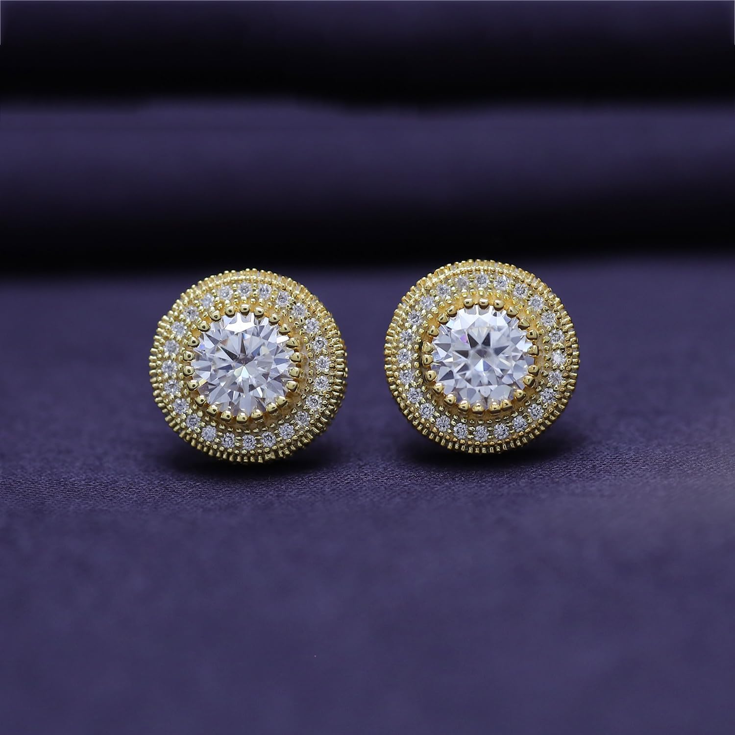 SAVEARTH DIAMONDS Moissanite Stud Earrings 2.50Ct,14K Gold Plated 925 Sterling Silver Screw Back, Lab Created Round Cut Brilliant D Color VVS1 Clarity Moissanite Diamond Earrings Studs for Women Men - Image 3