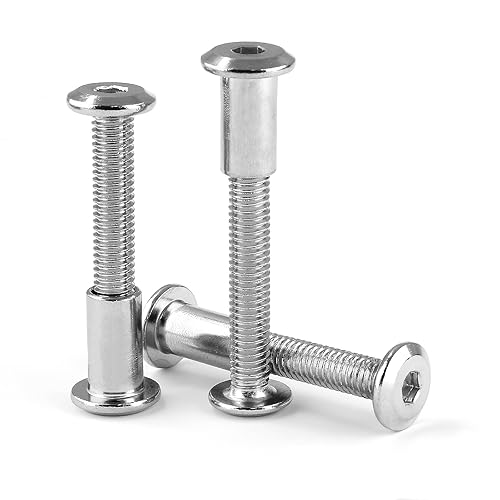 Vista 106 de 10 pares (20 piezas) M6 x 0.630 in Tornillo hexagonal con llave Allen, pernos de conector plateados para muebles, tornillos avellanados M6, tuercas