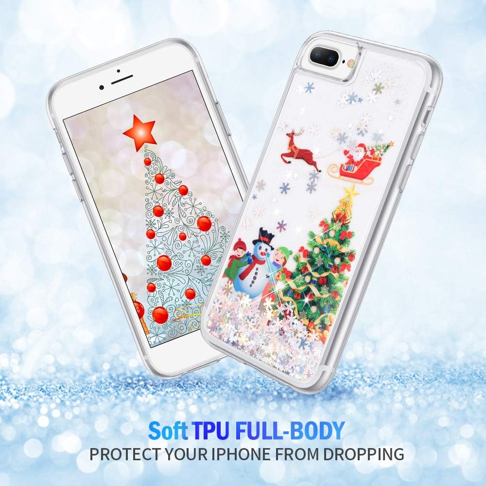 Maxdara iPhone 8 Plus Case iPhone 7 Plus Case Screen Protector Glitter Liquid Protective Bumper Case Floating Bling Sparkle Pretty Fashion Design for Girls Children 5.5 inches (Tree)