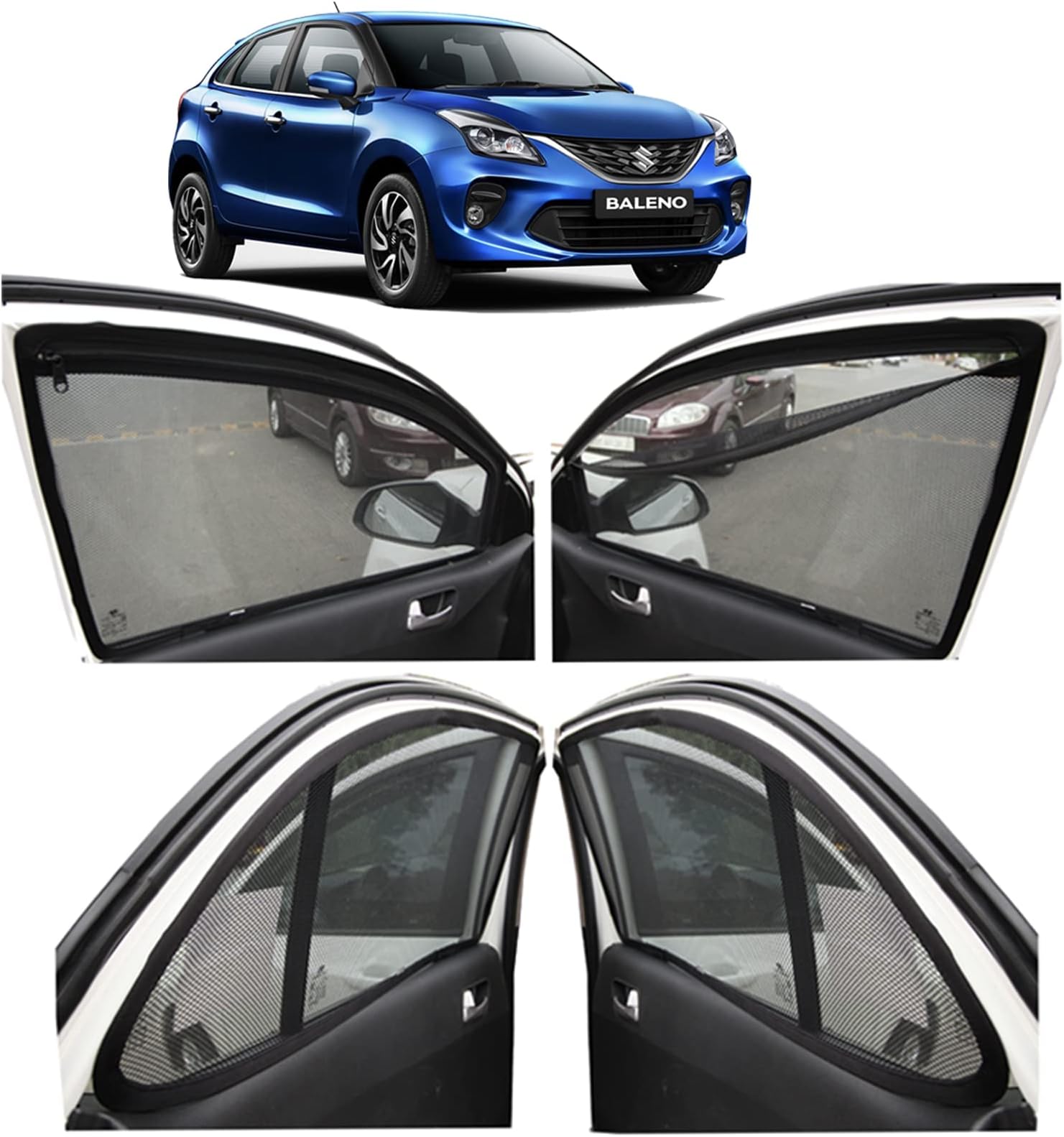 AUTOFACT Window Sun Shades for Maruti Suzuki Baleno 2015 to 2021 Model Set of 4 with