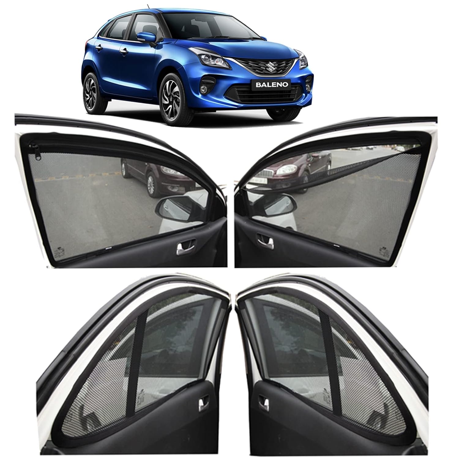 AUTOFACT Window Sun Shades for Maruti Suzuki Baleno 2015 to 2021 Model Set of 4 with