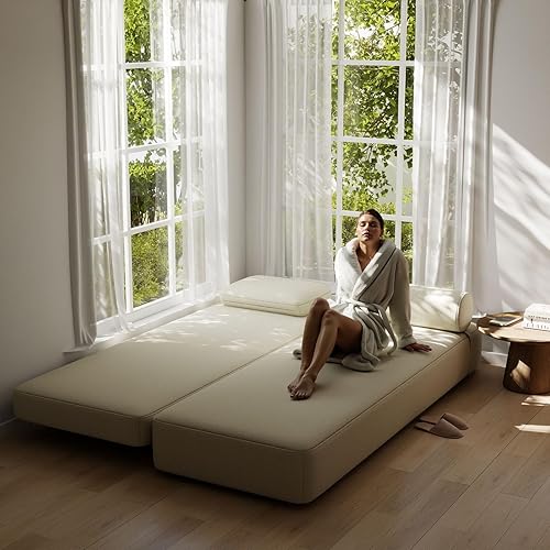 Miniatura 5 de Sofá cama tamaño Queen, sofá cama plegable con almohada, colchón plegable, sofá cama con soporte de espalda, cómodo sofá de piso para sala de estar