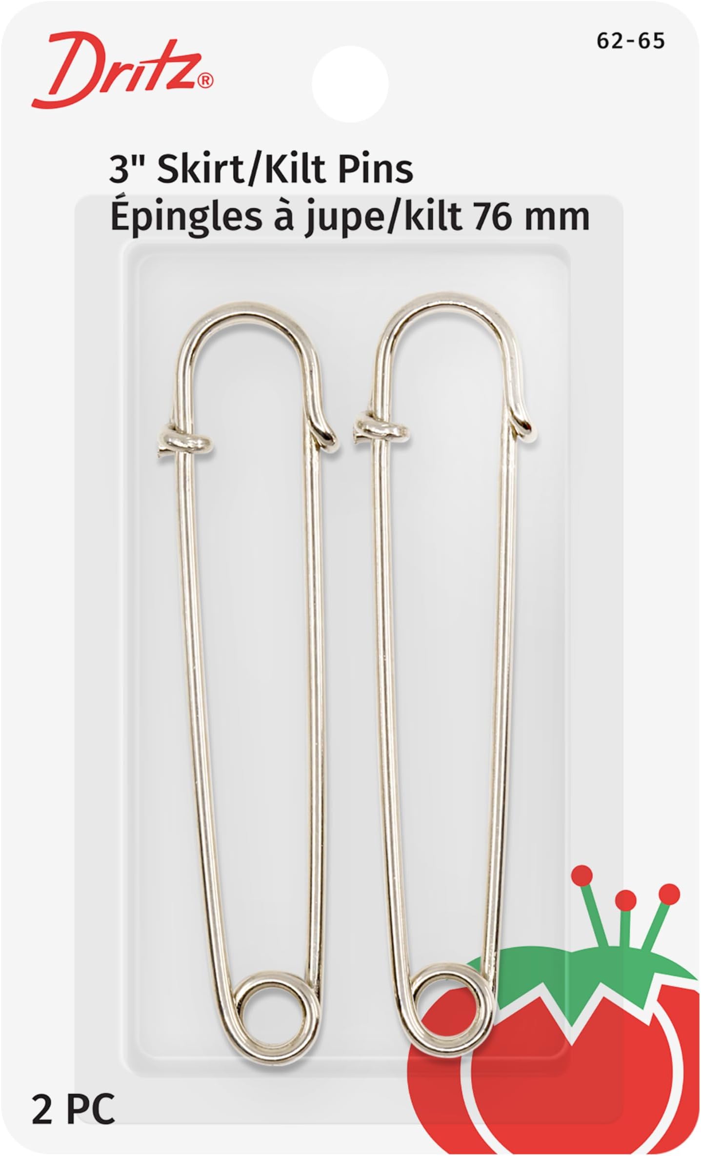 Dritz 62-65 Skirt/Kilt Pins, Nickel Finish, 3-Inch (2-Count)