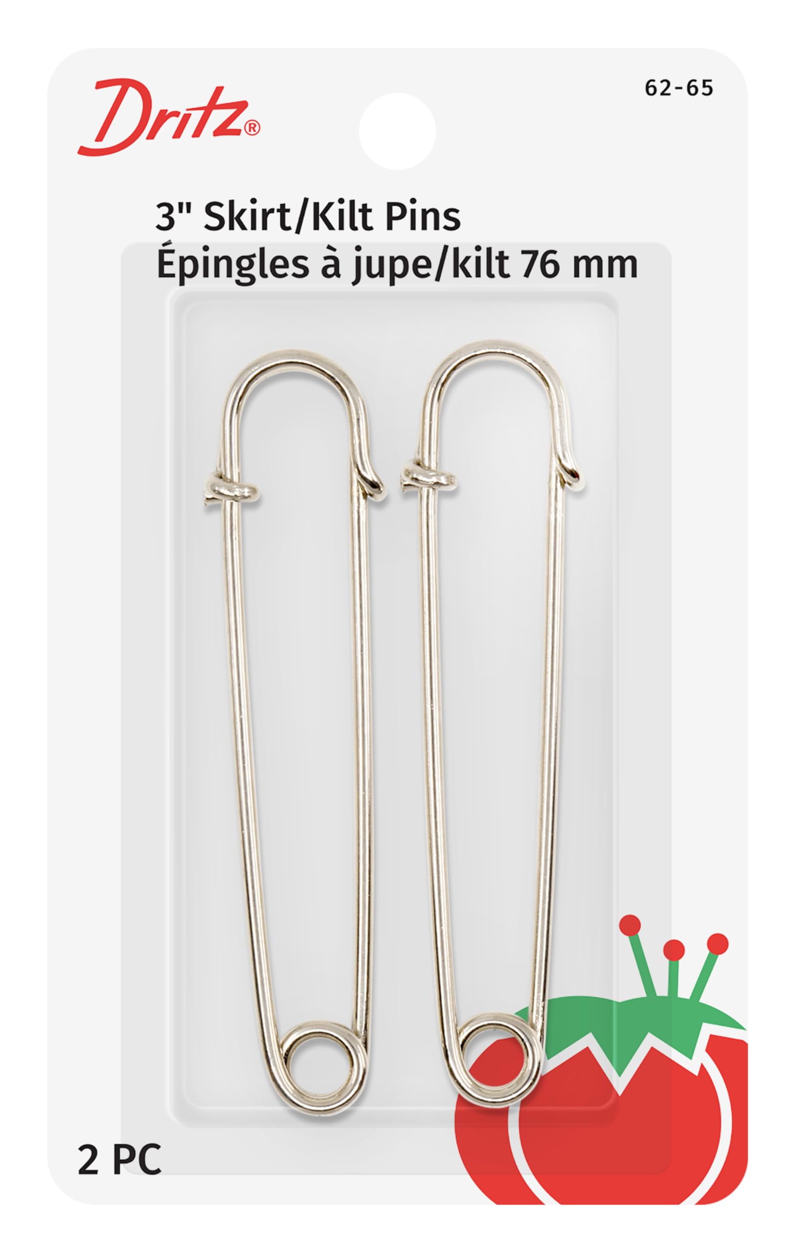 Dritz 62-65 Skirt/Kilt Pins, Nickel Finish, 3-Inch (2-Count)