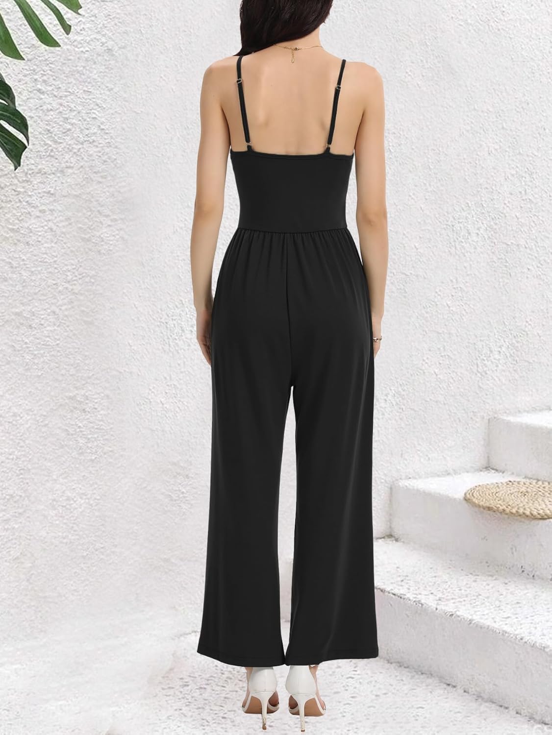 AUXDIO Women's Casual Sleeveless Jumpsuits One Piece Spaghetti Strap Crew Neck 2025 Wide Leg Pant Romper with Pocket - Image 5