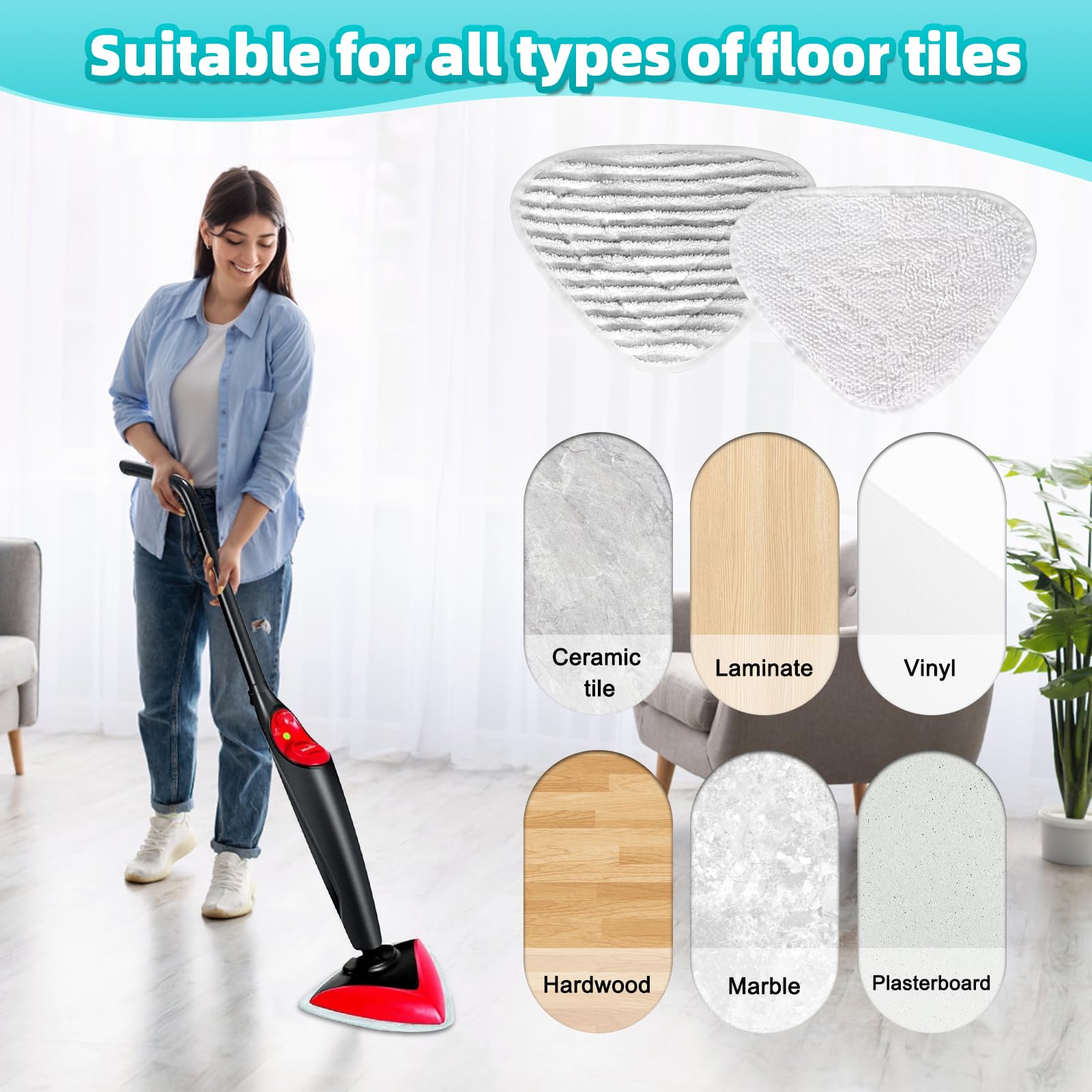 6 Pezzi Panni Per Scopa A Vapore - Microfibra Triangolare, Lavabili, Universali Per Pulizie Domestiche - Foto 7