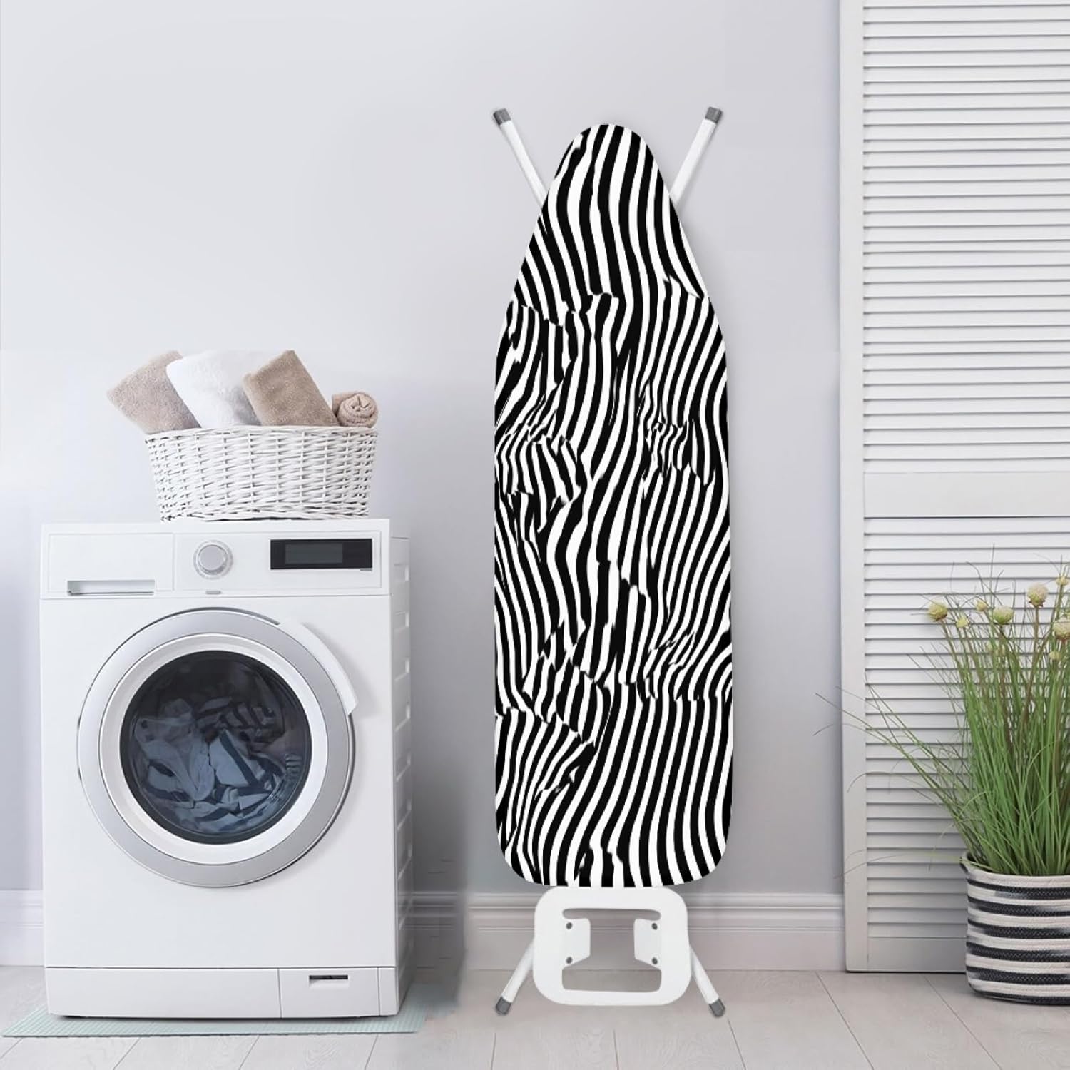Large Ironing Board Cover and Pad 59x19 Black White Stripes Iron Table Cover with Padding,Extra Wide,Resist Scorching and Staining,Heatproof,Adjustable Fastener Durable Stain