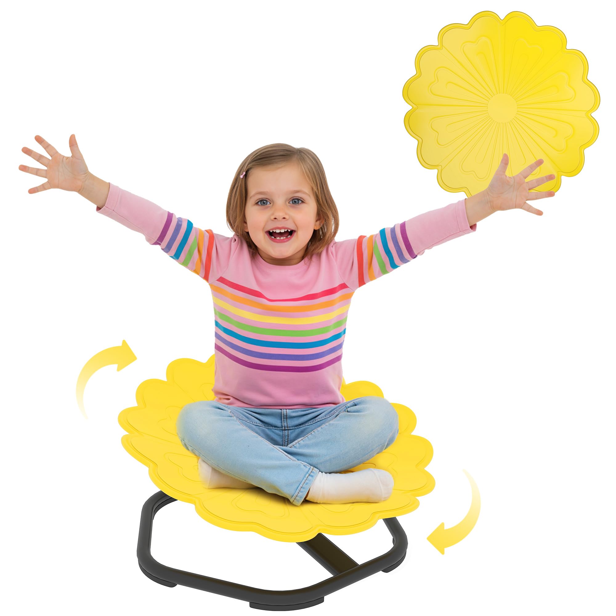 AIYAPLAY Kids Spinning Chair for Autism, Sensory Swivel Chair for ADHD Children, Flower Shaped Sit and Spin Wobble Stool with Non-Slip Base, Sensory Balance Toy for 3-8 Years Old, Yellow