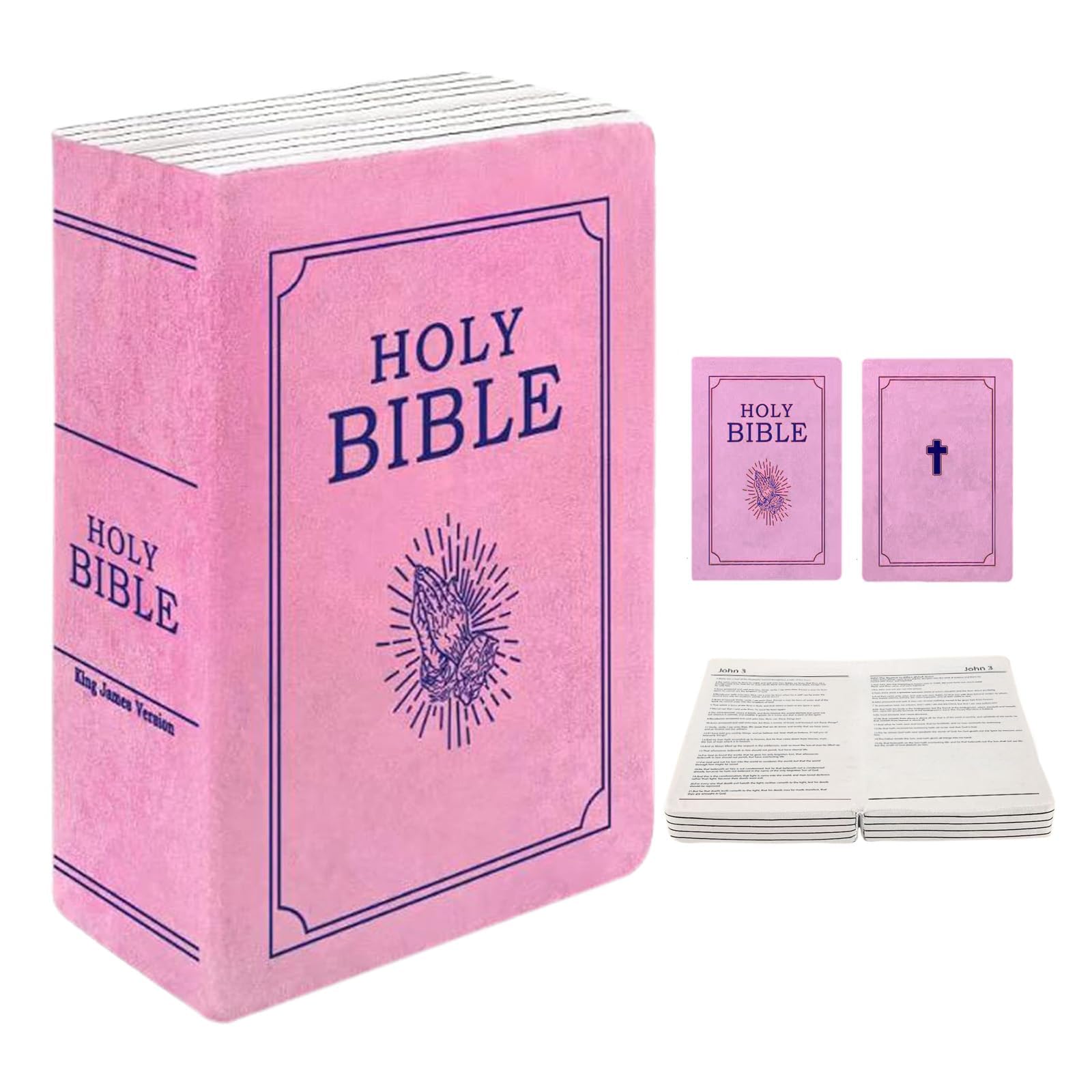 Yaepoip Bible Pillow Book Plush That Opens, Christian Faith Holy Bible Pillow - Book Shape, Openable (Pink)