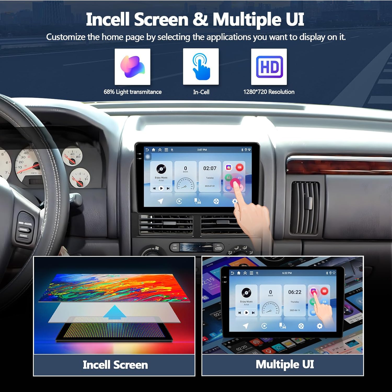 CAMECHO 4+128GB Car Radio Stereo for Jeep Grand Cherokee 1999-2004, 9" Incell 1280 * 720 Touch Screen Head Unit with Android 15 CarPlay Android Auto GPS Navigation Bluetooth FM RDS Backup Camera