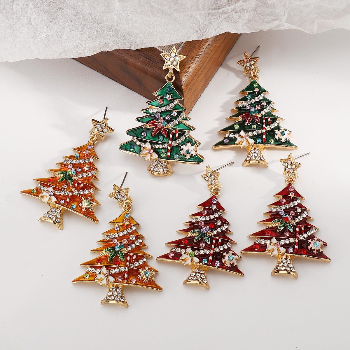 Christmas Tree Earrings Star Bowknot Xmas Tree Dangle Drop Earrings Sparkly Rhinestone Earring Holiday Party Jewelry Accessories for Women - Image 6