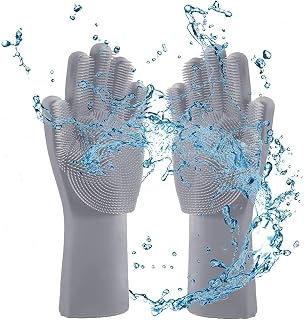 Louis Donne - Guantes de silicona reutilizables, herramienta de limpieza resistente al calor, ideal para el hogar, lavavajillas, lavado de autos, cuidado del cabello de mascotas y masajes, color gris