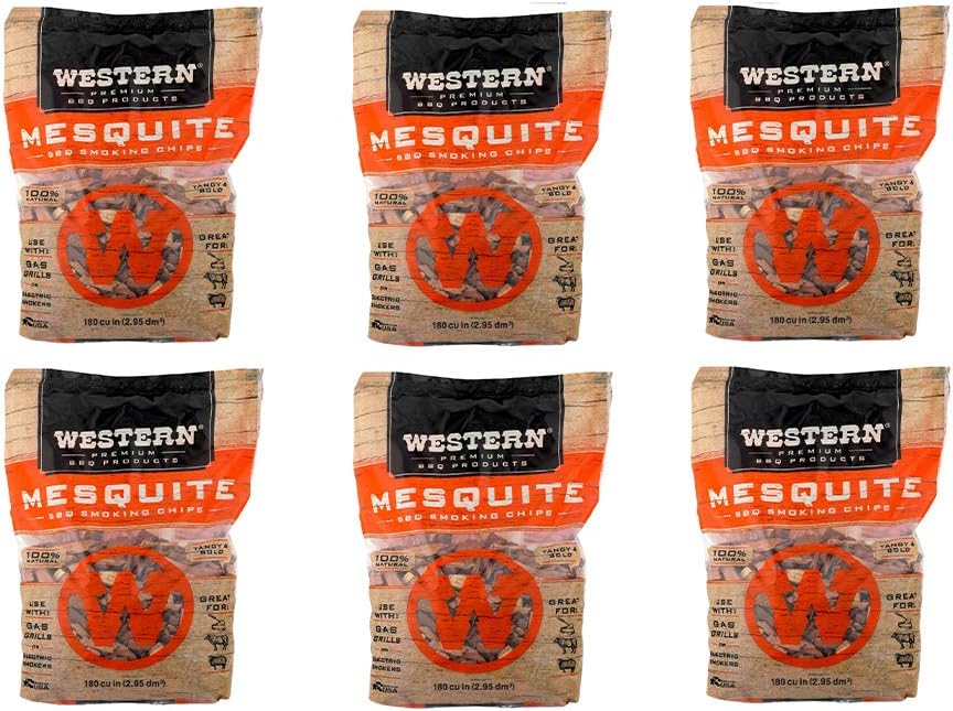 Western BBQ Products Mesquite Barbecue Cooking Chips, 180 Cubic Inches (6 Pack)