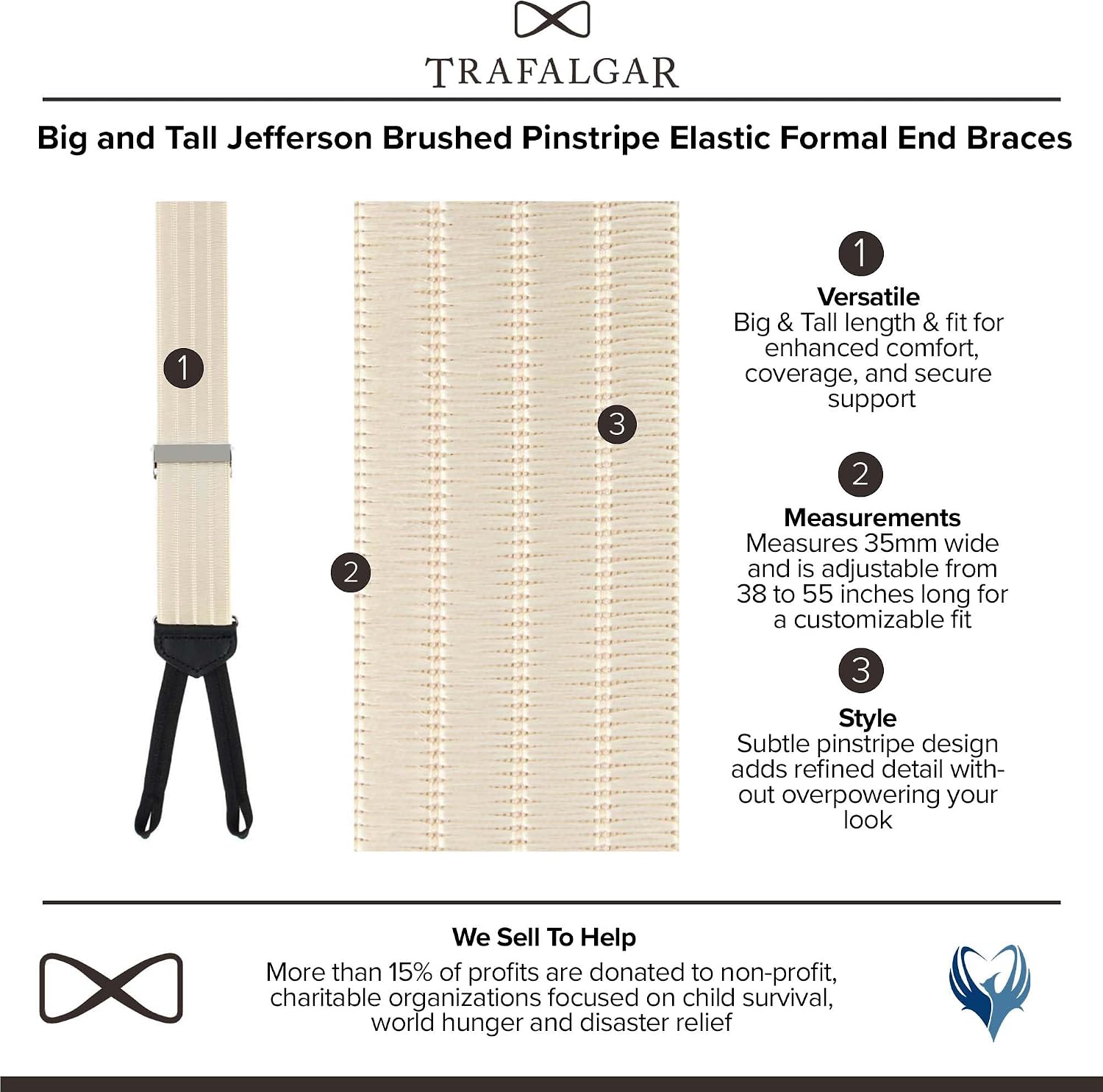 Trafalgar Men's Big and Tall Jefferson Brushed Pinstripe Elastic Formal End Braces (Suspenders)