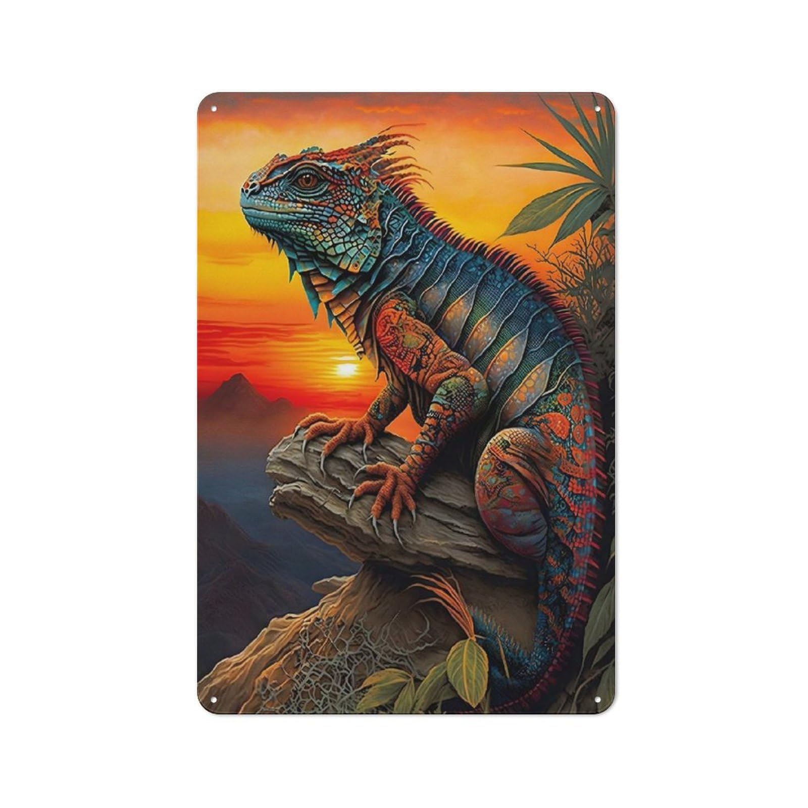 Junmoney Iguana In Sunset Vintage Tin Sign 30X20cm With For Guest Room Or Hallway, For Collectors Decorating Guest Rooms And Hallways