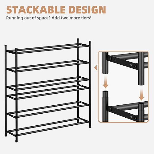 Miniatura 3 de STORAGE MANIAC Zapatero largo expandible, 18 pares de zapatero apilable de metal, estante ajustable para zapatos, organizador de zapatos