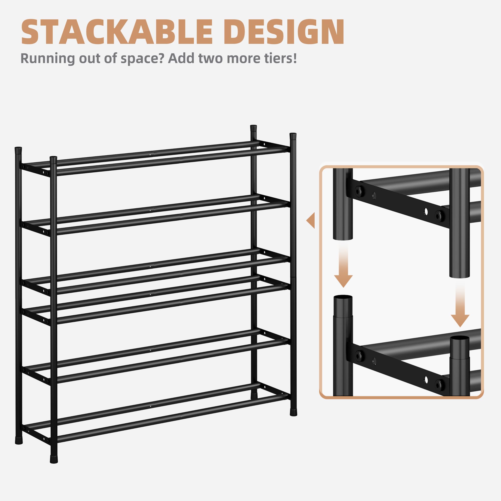 Snapklik.com : Long Expandable Shoe Rack, 18 Pairs Metal Wide Stackable ...