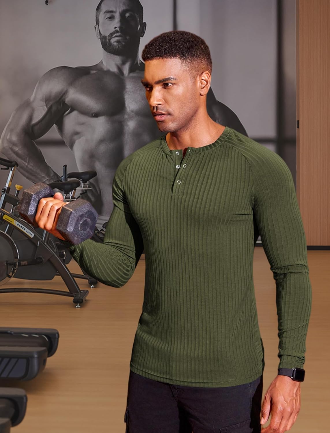 COOFANDY Men's Muscle Slim Fit T-Shirt Long Sleeve Henley Shirts Casual Gym Workout Athletic Tee Shirts - Image 5