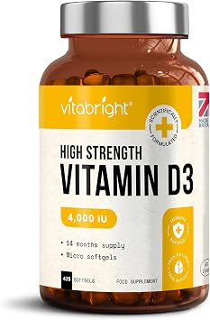 VitaBright Vitamin D3 4000 IU Daily | 425 Micro Softgels | 14 Month Supply | High Strength Vitamin D Tablets | Sugar-Free Alternative to Gummies | Cholecalciferol Supplements for Women & Men
