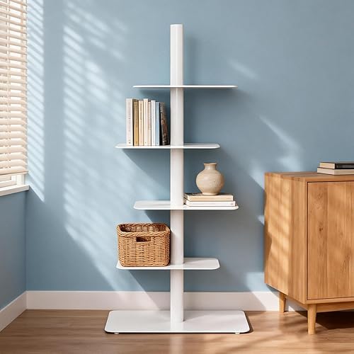 5 Tier Metal Spine Bookshelf Tower, Metal Vertical Bookshelf Display