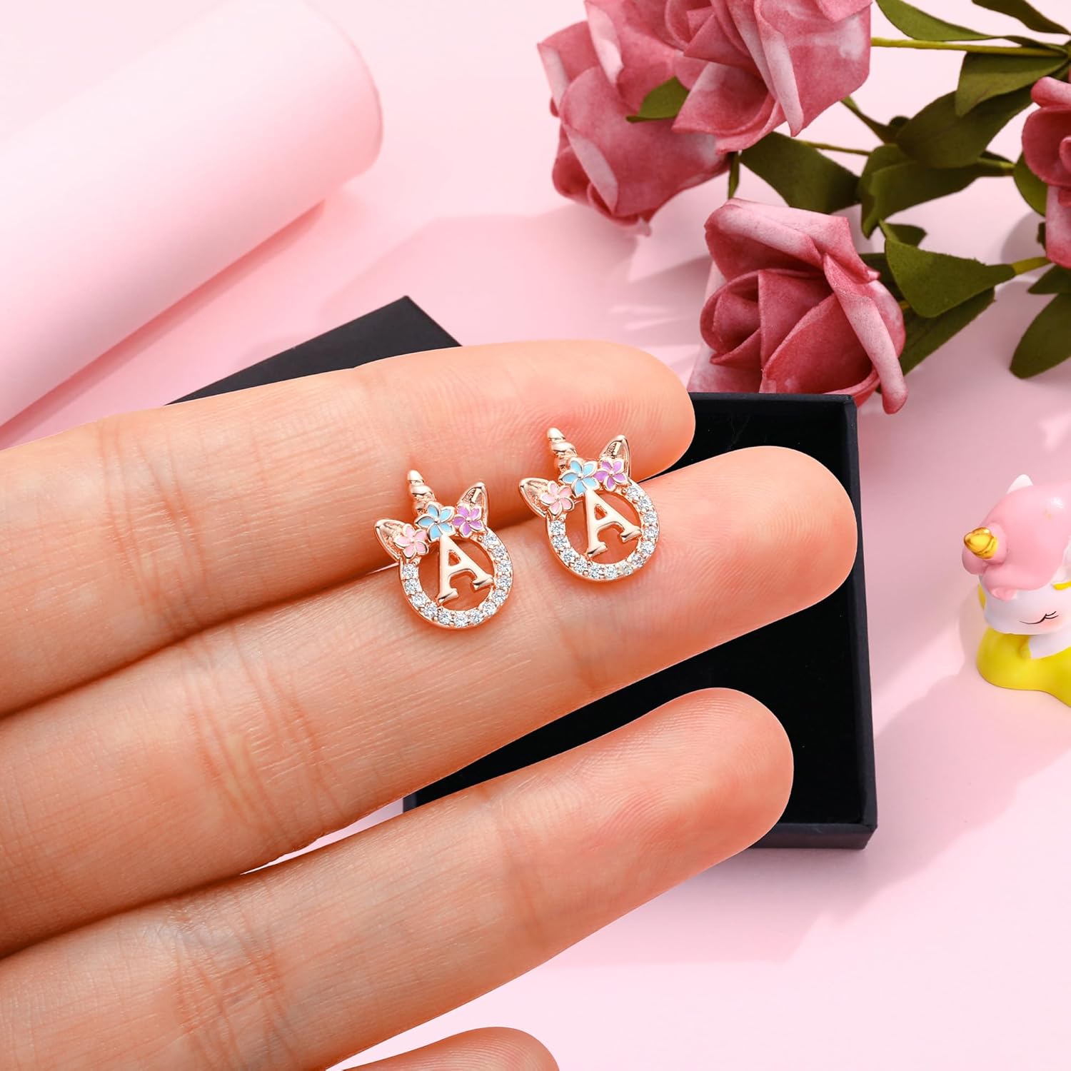 Unicorn Earrings Gifts for Girls - 925 Sterling Silver Stud Earrings Hypoallergenic Initial Unicorn Earring for Girls Kids Jewelry CZ Birthday Gifts - Image 8