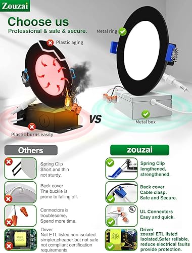 Miniatura 8 de zouzai Paquete de 6 luces de techo empotrables LED ultrafinas de 6 pulgadas 5CCT con caja de conexiones 2700K3000K3500K4000K5000K seleccionables, 12