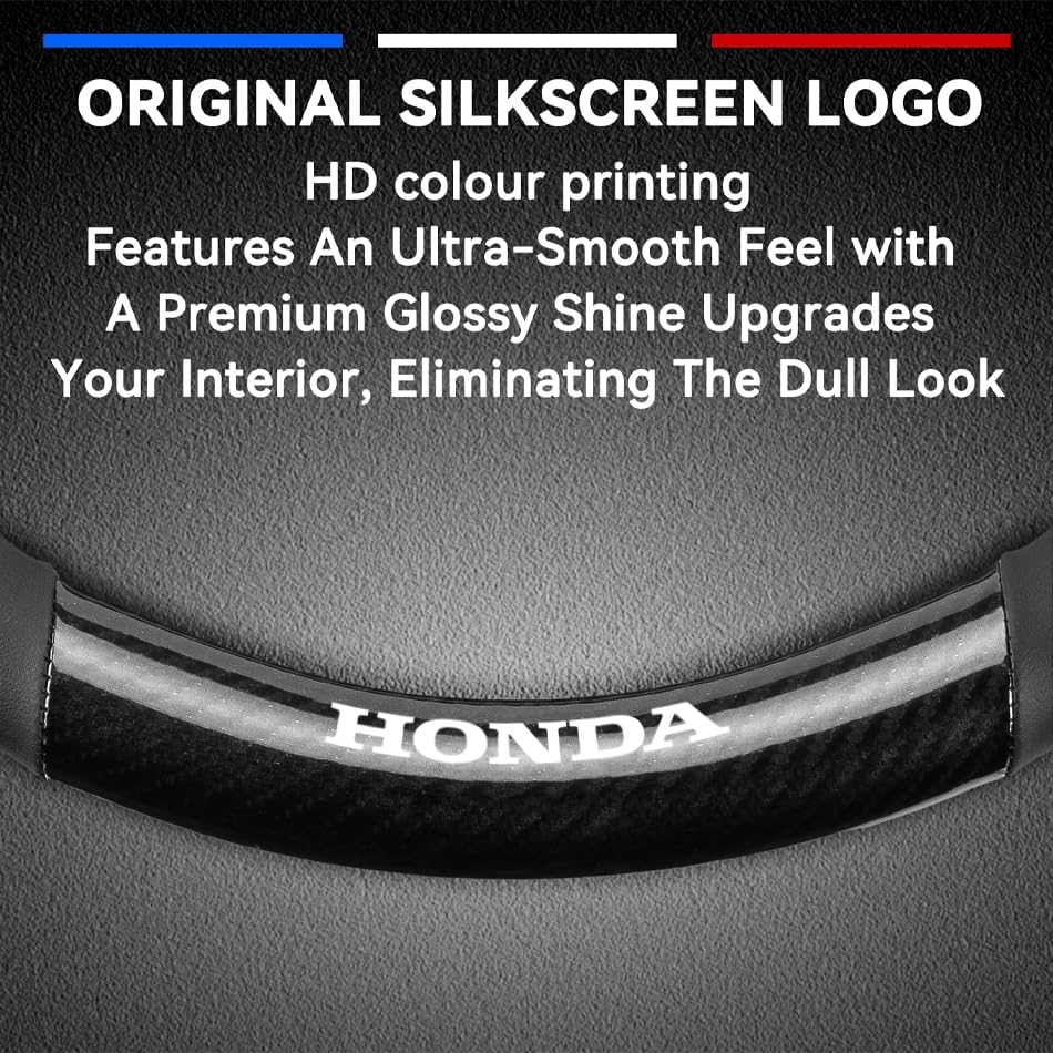 Customized Steering Wheel Cover Compatible with Honda, Premium Nappa Leather&Bright Carbon Fiber Texture Steering Wheel Cover, with Coasters and 3-in-1 USB Fast Charging Cable (Black)