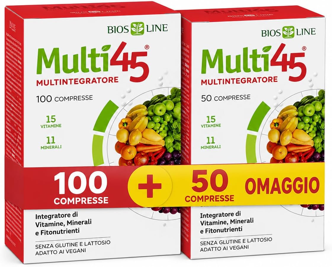 Bios Line Multi45 Multintegratore - Integratore di Vitamine, Minerali e Fitonutrienti (100 Compresse + 50 Compresse Omaggio)