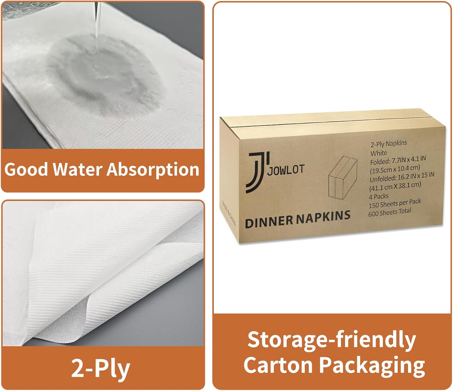 Disposable Napkins, 2-Ply 600 Count Paper Dinner Napkins, White Napkins Bulk for Wedding Party Bathroom and Everyday Use (16.2" X 15")