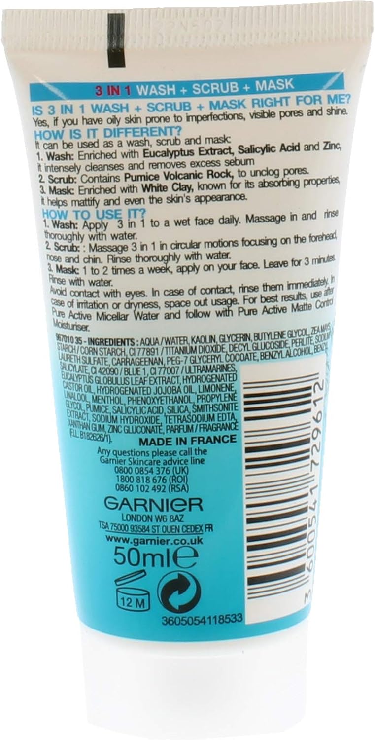 Garnier Pure Active 3-In-1 Scrub, 50 ml