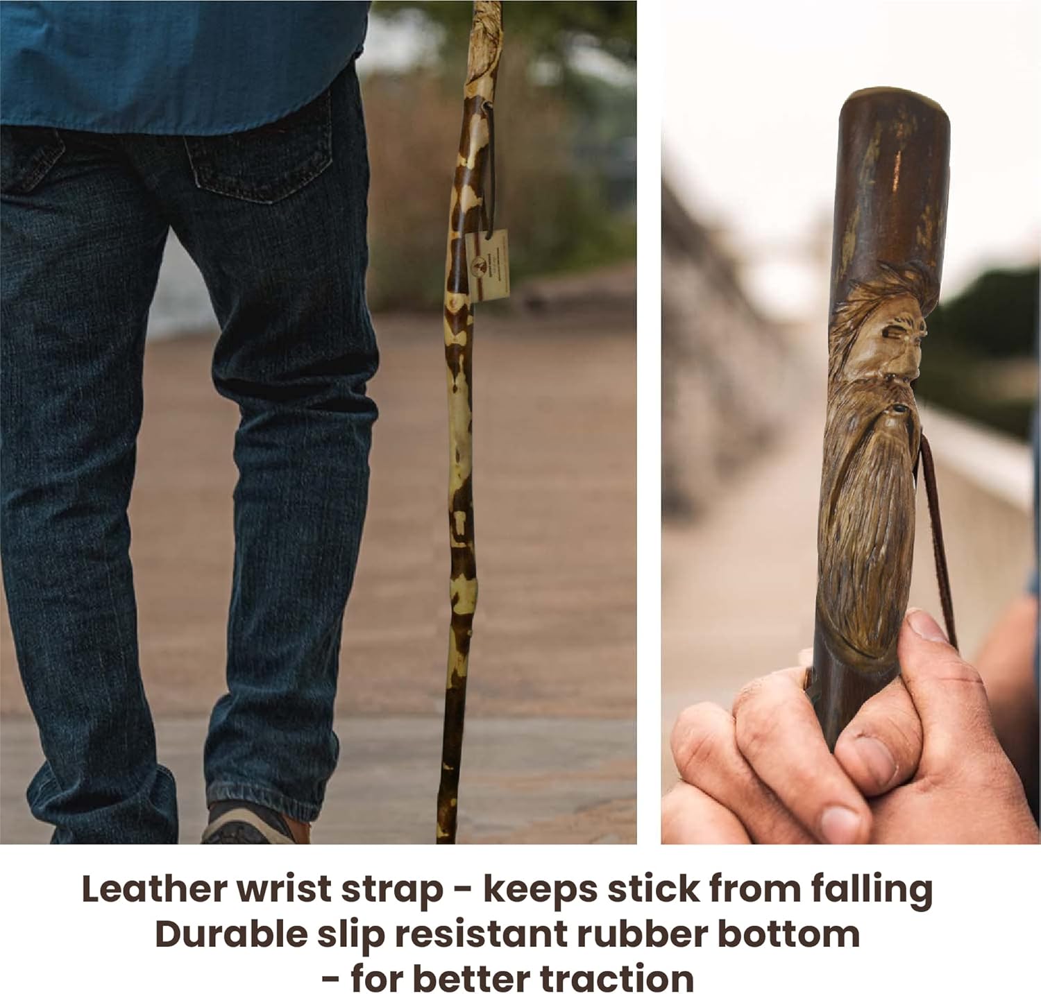 Mountain Man Walking Stick, Dark Wood Walking Stick 60" tall