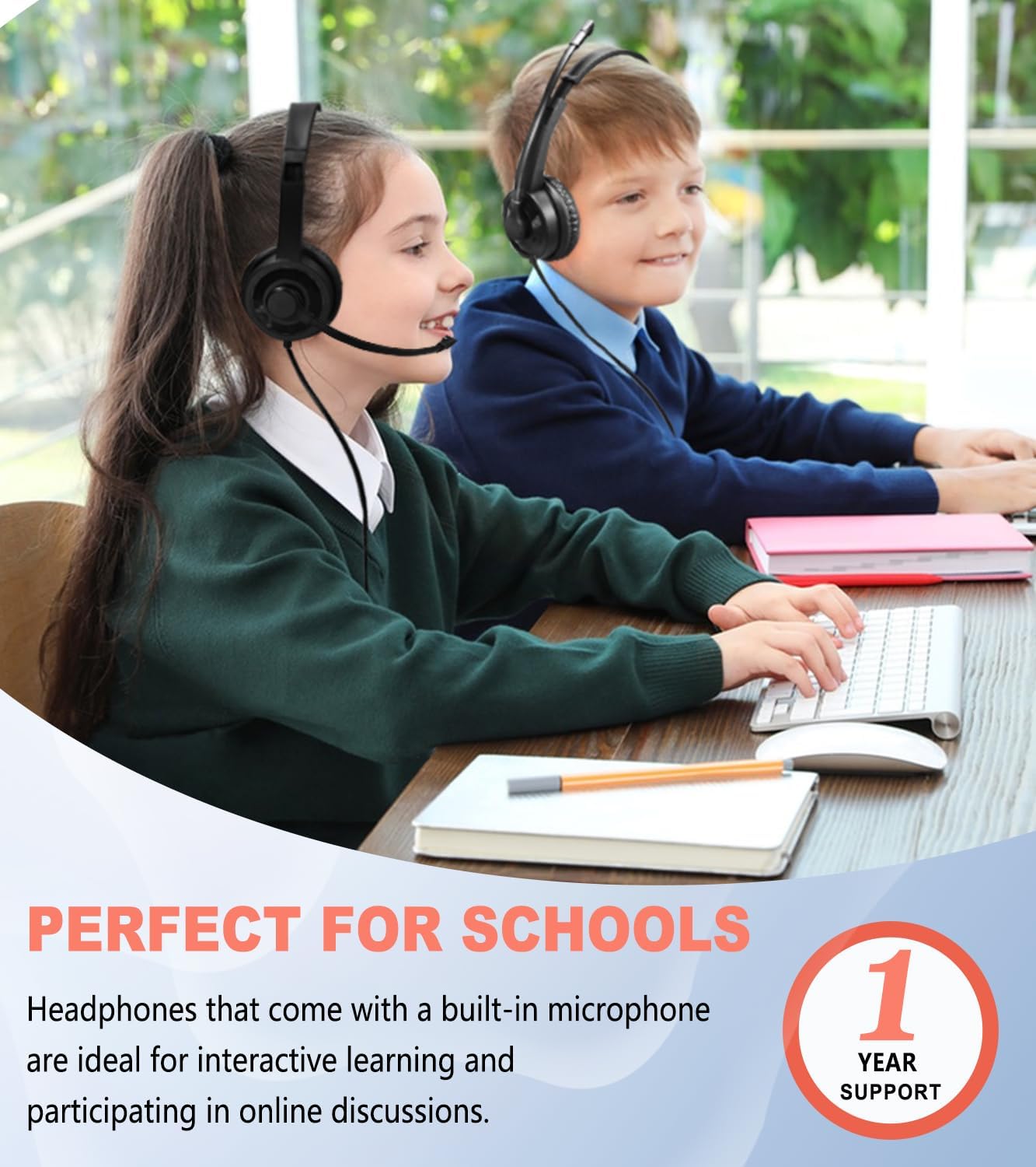 Kids Wired Headphones with Microphone for Classroom School Student K-12, 3.5mm Jack Wired Headphones for Chromebooks Computer PC Laptop-Black (1 Pack) - Image 6