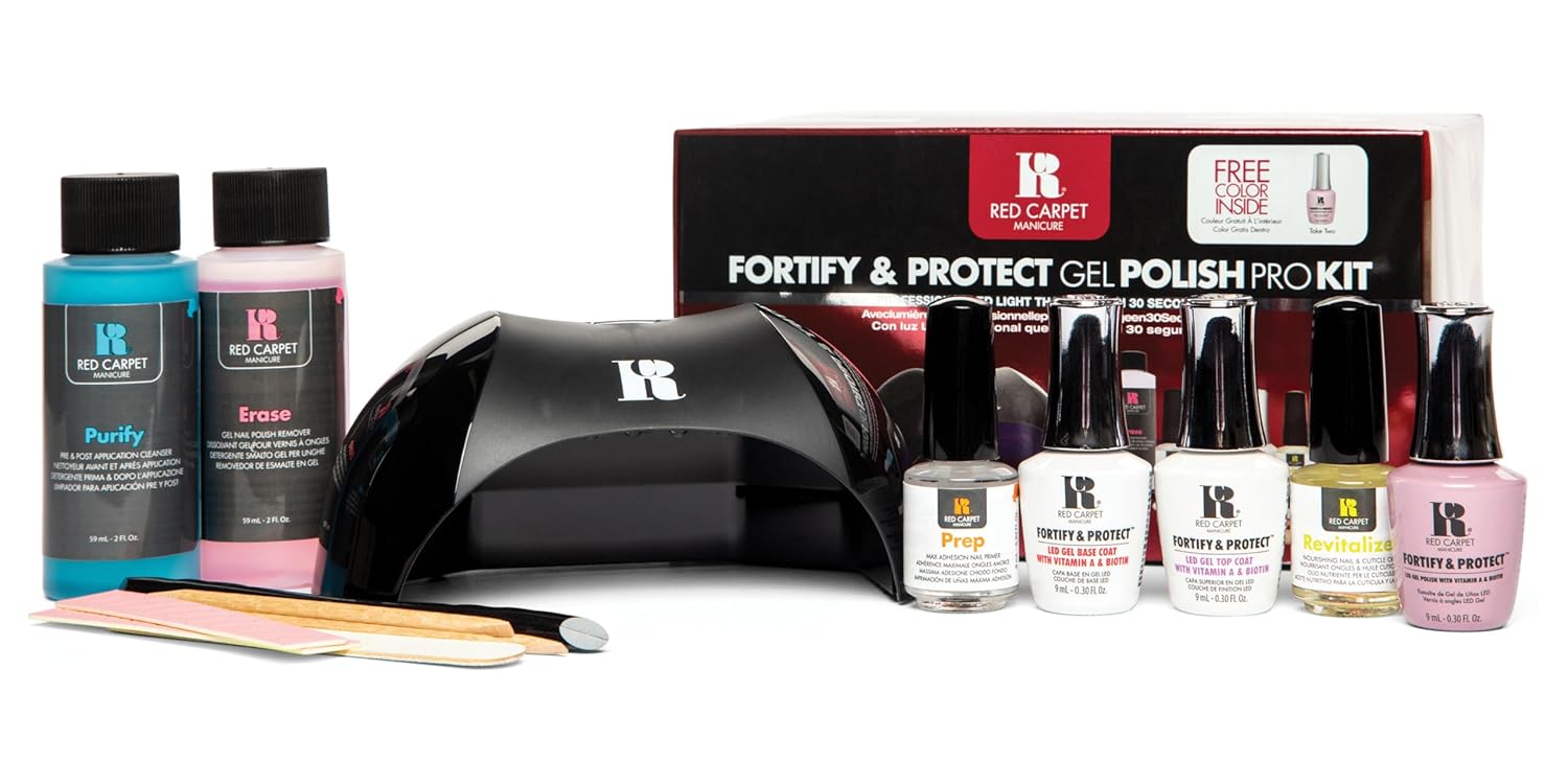 Red Carpet Manicure Fortify & Protect Kit – Essentials for UV/LED Gel Application. Vitamin A & Biotin Infused, Long-Lasting, Chip-Resistant Manicure