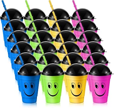 Bokon Smile Face Sipper Cups with Lids and Straws for Kids, 24 Pack