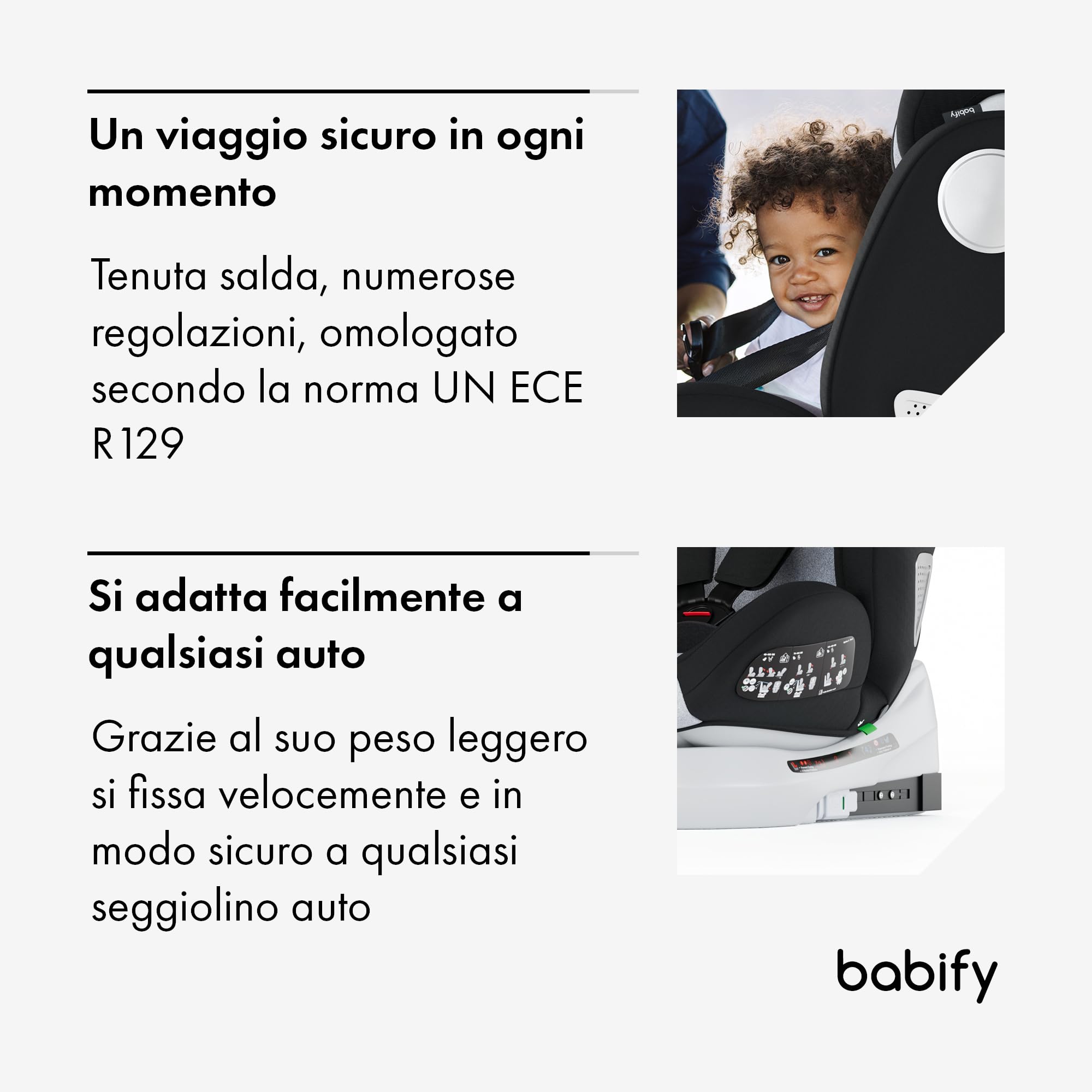 Babify Onboard Seggiolone Auto Isofix I-Size per Bambini da 0 Mesi - 12 Anni, 40-150cm, Seduta Auto Bimbi Regolabile e Reclinabile, rotazione di 360º, Gruppo 0, 1, 2, 3